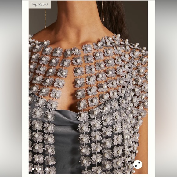 Anthropologie Jackets & Blazers - Anthropologie floral Beaded cape crocheted silver thread & pearl accents.